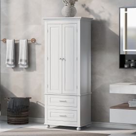 Tall Storage Cabinet with Two Drawers for Bathroom/Office (Material: MDF, Color: White)