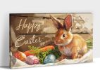 Easter Bunny Wall Art, Easter Bunny Prints Wall Decor, Spring Bunny Carrot Eggs Posters for Easter Wall Decor, Rustic Easter Pictures with Cute Bunny