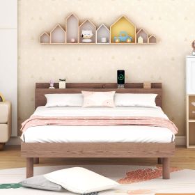 Modern Design Twin Size Platform Bed Frame With USB (Color: brown)
