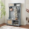 Clothes hanger Hall Tree Storage Bench Shoe Rack for Entryway, Hall Tree with Bench and Shoe Storage, Hall Tree Entryway Bench with Rattan Door White