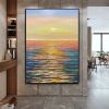Hand Painted Oil Painting Large Sunset Seascape Oil Painting on Canvas Original Abstract Yellow Beach Landscape Painting Textured Wall Art Living Room