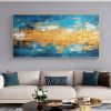 Handmade Oil Painting Large Blue Gold Oil Painting on Canvas Original Abstract Art Decor Modern Textured Wall Art Living room Wall Decor
