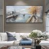 Hand Painted Oil Painting Large Original Oil Painting on Canvas Abstract Art Boho Wall Decor Lake Trees Landscape Bridge Nature Living Room Painting L
