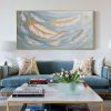 Handmade Oil Painting Abstract Feather Oil Painting on Canvas Large Original Gold White Boho Minimalist Painting Custom Painting Living Room Wall Art