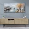Hand Painted Oil Painting Large Original Oil Painting on Canvas Abstract Art Boho Wall Decor Lake Trees Landscape Bridge Nature Living Room Painting L