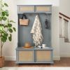 Clothes hanger Hall Tree Storage Bench Shoe Rack for Entryway, Hall Tree with Bench and Shoe Storage, Hall Tree Entryway Bench with Rattan Door White