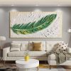 Handmade Oil Painting Original Feather Oil Painting on Canvas Large Textured Wall Art Living room Wall Decor Abstract Green Painting Custom Modern Hom