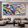 Handmade Oil Painting Abstract Colorful Feather Oil Painting on Canvas Large Wall Art Textured Original Painting Minimalist Art Custom Living Room Dec