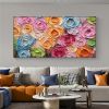Handmade Oil Painting Colorful Rose Oil Painting on Canvas Original Floral Room Decor Living room Wall Decor Custom Textured Wall Art Abstract Flower