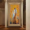Hand Painted Oil Painting Orange Flowering Cherry Blossom Tree Painting Living Room Decor Wall Art Picture Thick Palette Knife Oil Painting On Canvas